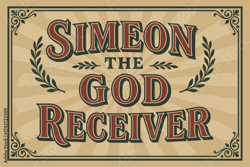 Simeon Retro Script. ?Simeon the God Receiver?. vintage serif script, shadowed outlines, aged print texture,