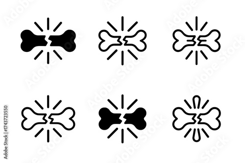 Bone Healing Logos. How bones heal after an injury. Set Logo of How bones heal after an injury: fractured bone reconnecting. harmonious logo variations of the
