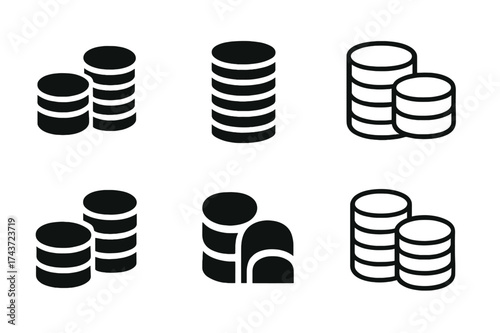 Trade Logo Variations. Trade. Set Logo of Trade: coins stack. harmonious logo variations of the same emblematic concept, each with different artistic