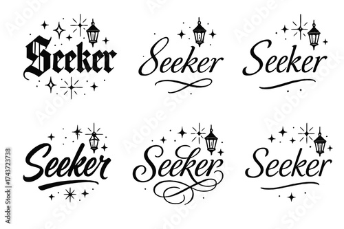 Seeker Calligraphy Variations. Seeker. Create a calligraphy lettering illustration of the phrase: Seeker.