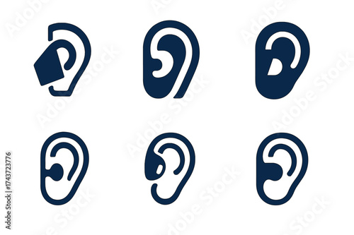 Hearing Aid Logo Variations. Disability Representation in Media. Set Logo of Disability Representation in Media: hearing aid. harmonious logo variations of the
