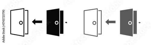 Illustrate transitions and access with this door icon set. Represents new beginnings, opportunities, or changes. Ideal for UI, presentations, and architectural plans.
