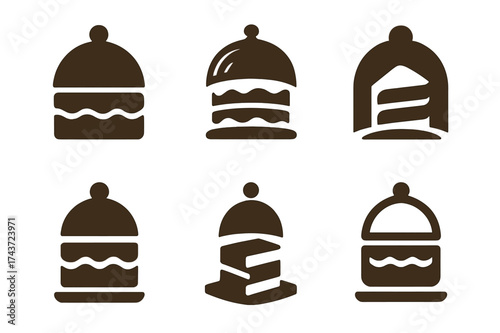 Surprise Cake Logos. Unveiling a Surprise Cake. Set Logo of Surprise Cake: hidden layer cake. harmonious logo variations of the same emblematic concept, each
