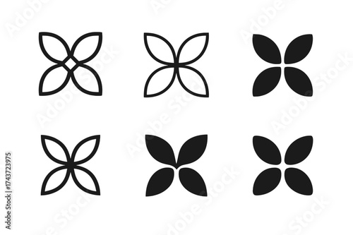 Conceptual Logo Variations. Order. Set Logo of Conceptual design: symmetrical shapes icon. harmonious logo variations of the same emblematic concept, each with