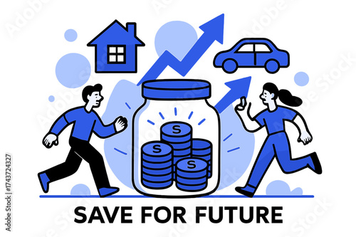 Goal-Oriented Budgeting. Goal-Oriented Budgeting. Minimal glowing jar filled with coins, arrows leading toward