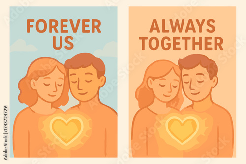 Soulmate Banners. Soulmates. Two vertical A6 banners with safe margins, centered composition, no elements touching edges, pastel style, sky blue and peach,