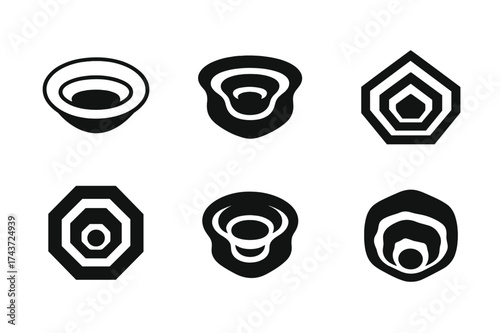 Abstract Pit Logos. Cavernous pits filled with despair. Set Logo of Conceptual art: abstract pit icon. harmonious logo variations of the same emblematic