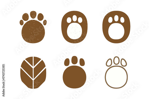 Elephant Track Logos. Animal footprints. Set Logo of exotic tracks: stylized elephant footprint with rough texture. harmonious logo variations of the same