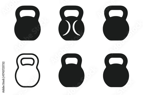 Kettlebell Logo Variations. Weightlifting. Set Logo of Weightlifting: kettlebell. harmonious logo variations of the same emblematic concept, each