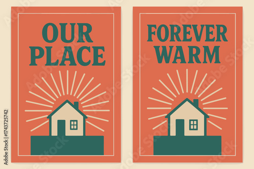 Vintage Togetherness Banners. Togetherness. Two vertical A6 banners with safe margins, centered composition, no elements touching edges, retro style, coral and