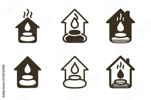 Essential Oil Logo Variations. Home Scenting with Essential Oils. Set Logo of Home Scenting with Essential Oils: aromatherapy stone. harmonious logo variations