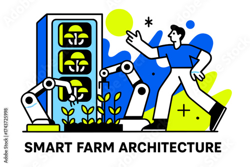Futuristic Vertical Farming. Smart Farm Architecture. Transparent glass high-rise showing glowing vertical