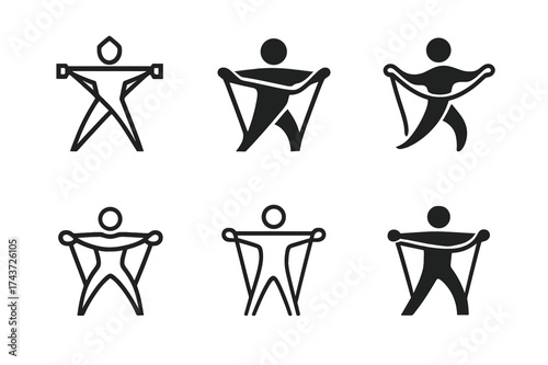 Diverse Therapy Logos. Physical Therapy. Set Logo of Physical Therapy: person with resistance band. harmonious logo variations of the same emblematic concept,