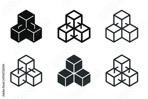 Digital Transformation Logos. Digital transformation in business. Set Logo of Digital Transformation: blockchain cube. harmonious logo variations of the same