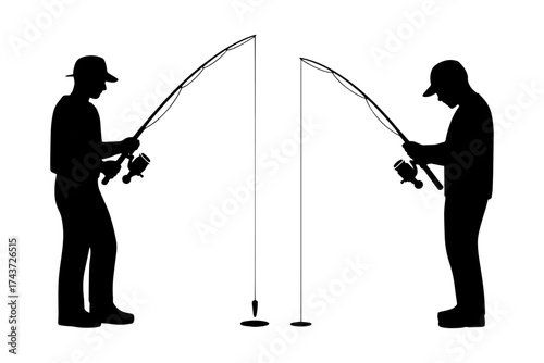 Fisherman silhouette fishing with fishing rod