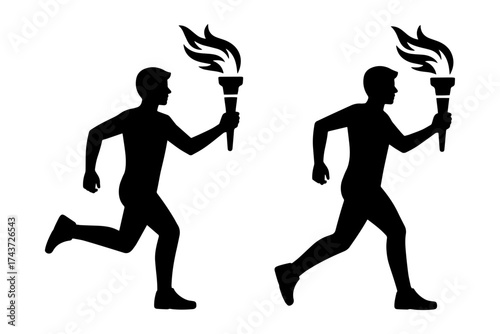 silhouette of athlete carrying torch during relay race or  symbol of guidance and enlightenment 