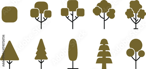 Tree vector set different shapes and styles for graphic design editable