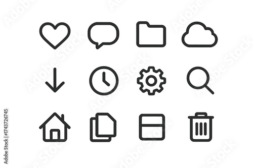 Icons on Transparent Background. Equal spacing between icons and equal margins on the edges. Uniform icon size