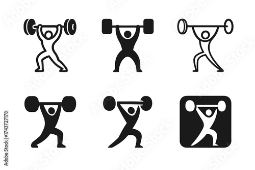 Dynamic Lifting Logos. High-performance training for athletes. Set Logo of weightlifting: athlete lifting barbell overhead. harmonious logo variations of the