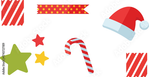 Christmas elements vector graphic santa hat candy cane stars editable
