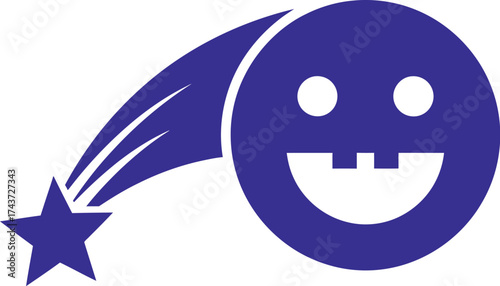 Find vector graphic of a shooting star smiley face illustration editable