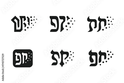 Vanishing Script Logos. Lamenting the loss of cultural heritage. Set Logo of disappearing script: stylized ancient letters fading into void. harmonious logo
