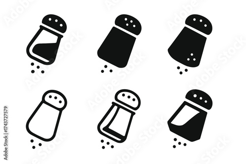 Salt Cellar Logos. Salt. Set Logo of Food: salt cellar icon. harmonious logo variations of the same emblematic concept, each with different artistic