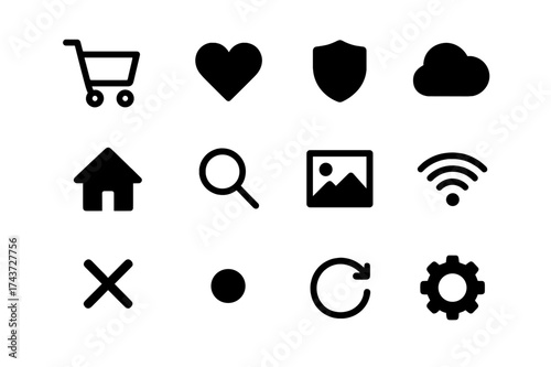 Uniform Icon Set. Equal spacing between icons and equal margins on the edges. Uniform icon size across the set