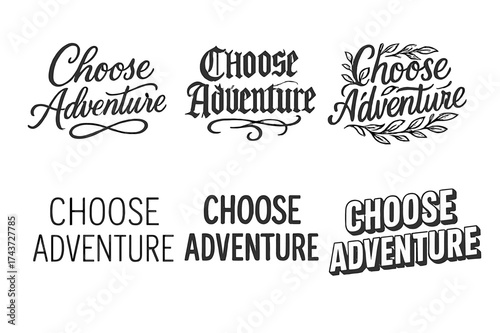 Lettering Adventure Grid. Choose Adventure. Set lettering. harmonious lettering variations of the same emblematic concept, each with different artistic
