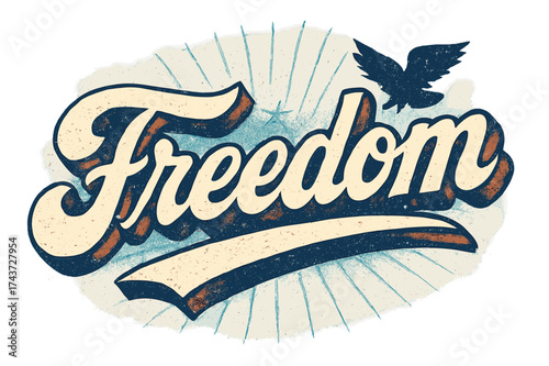 Retro Freedom Typography. ?Freedom?. Vintage retro typography with bold serif script, shadowed outlines and