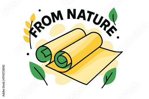 Biodegradable Beauty. Natural Fibers. Rolled glowing sheets of biodegradable material with floating abstract