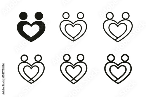 Heart Connection Logos. Strengthening relationships through shared experiences. Set Logo of heart connection: two figures holding heart symbol. harmonious logo