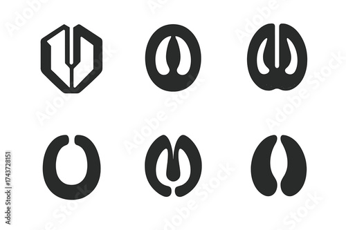 Horse Hoof Logos. Animal footprints. Set Logo of horse hoof: single hoof print with details. harmonious logo variations of the same emblematic concept, each
