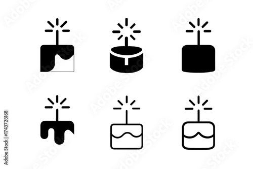 Surprise Cake Logos. Unveiling a Surprise Cake. Set Logo of Surprise Cake: cake with sparkler. harmonious logo variations of the same emblematic concept, each