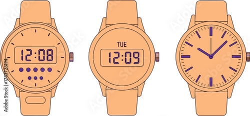Wrist watches vector illustration timekeeping fashion design editable