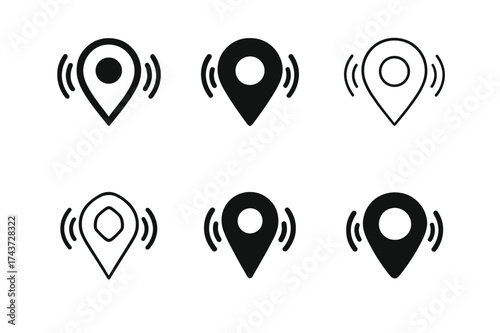 Navigation Logo Variations. In-car voice assistant prompt. Set Logo of navigation voice: map pin combined with sound waves. harmonious logo variations of the