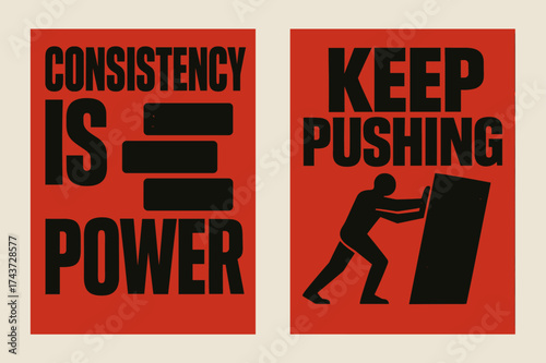 Brutalist Encouragement Banners. Resilience. Two vertical A6 banners with safe margins, centered composition, no elements touching edges, brutalist style,