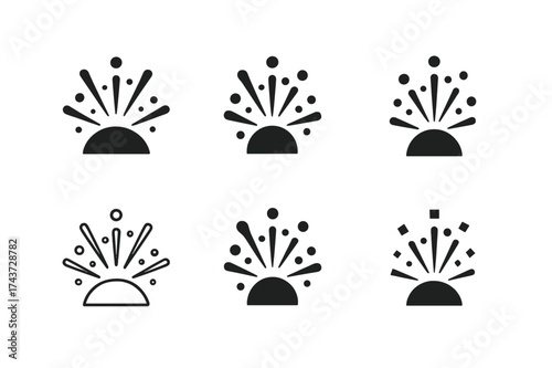 Science Particles Logo Variations. Light particles bursting from a source. Set Logo of Science: particles scattering icon. harmonious logo variations of the