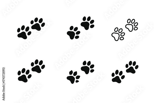 Cat Footprint Logos. Animal footprints. Set Logo of cat tracks: small feline paw prints in sequence. harmonious logo variations of the same emblematic concept,