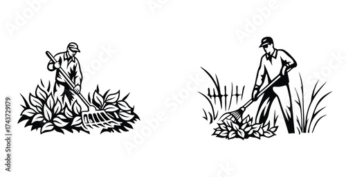 Minimalist line art sketch of a gravel spreader operating black silhouette style vector art design