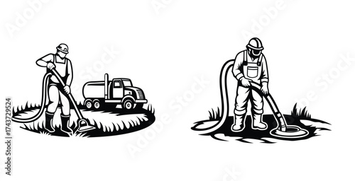 Minimalist line art sketch of a septic tank cleaner black silhouette style vector art design