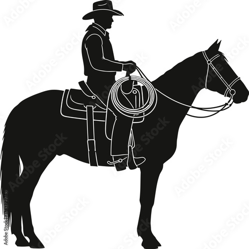 Cowboy riding horse silhouette vector illustration design editable