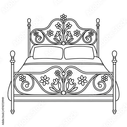 A bedstead illustration vector style coloring book