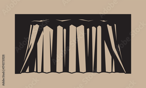 Abstract pattern of light and shadow behind a black and white curtain