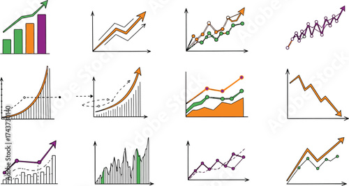 Stock market trends and analysis with financial growth charts editable