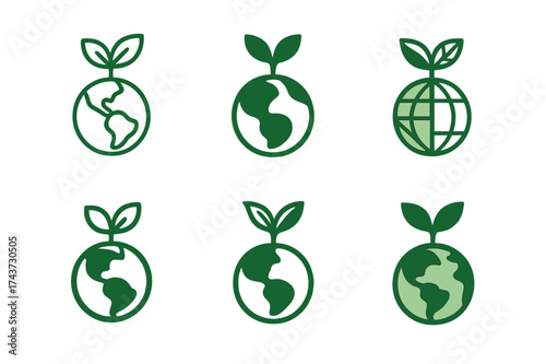 Harmonious Eco Logo Variations. Plant expansion plan. Set Logo of Plant Expansion: global eco growth. harmonious logo variations of the same emblematic