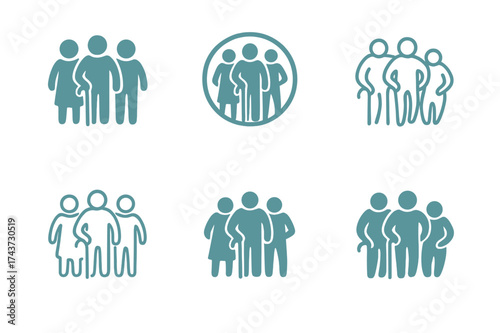 Elderly Care Logos. Physical wellness and mobility for the elderly. Set Logo of community care: group of elderly figures in supportive arrangement. harmonious