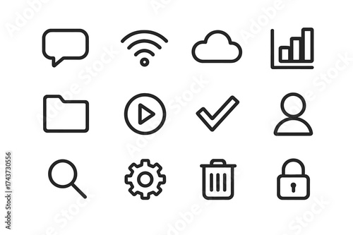 Uniform Icon Set. Equal spacing between icons and equal margins on the edges. Uniform icon size across the set