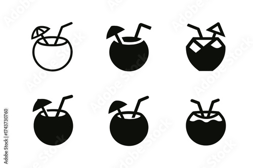 Tropical Drink Logos. Tropical Drinks. Set Logo of Tropical Drinks: coconut drink. harmonious logo variations of the same emblematic concept, each with