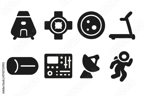 Orbital Living Icons. Orbital Living. Filled icon set of Orbital Living: space capsule, docking port,